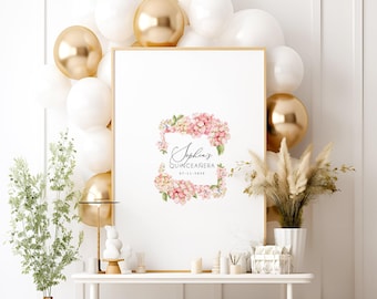 Hydrangea Guestbook: Pink Sweet 15 Celebration (Framed XL Size)