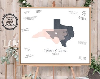 Wedding Guest Book Canvas, Watercolor Map Design (Personalized XL Size)