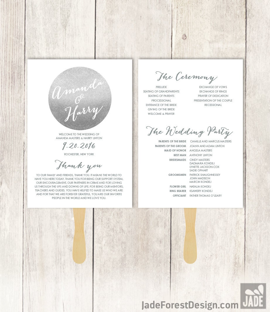Silver Wedding Program Fan Diy Metallic Silver And Gray Steel
