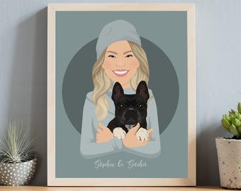 Custom Portrait Gift for Pet Owner, Original Pet and Owner Painting from Photo, Dog Portrait Gift, Dog Canvas Unique, Dog Passed Away Gift