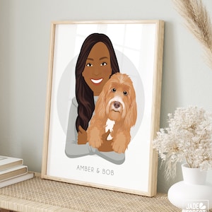 Personalized Pet and Owner Portrait, Gift for Dog Owner, Painting Photo of Pet, Custom Dog Owner Portrait, Human and Pet Photo, Pet Loss