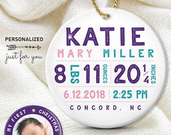 Baby Girl Ornament: Custom First Christmas Keepsake (Pink, Purple, Turquoise)