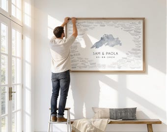 Custom Wedding Guest Book: Lake Superior Map - Dusty Blue Art