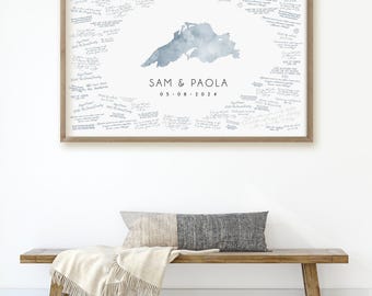 Custom Wedding Guest Book: Lake Superior Map - Dusty Blue Art