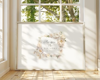White Peony Guest, Custom Guest Book, Floral Frame Sign, 50th Birthday Keepsake, Canvas Signature Album, Elegant Event Memory
