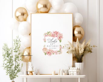 Signature Guestbook: Pink Green Hydrangea - Rustic Wood Frame