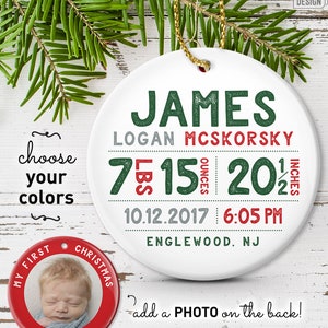 Personalized Baby Ornament, Baby First Christmas Photo Ornament, Baby Boy Birth Stats, Personalized Gift for New Parents image 6