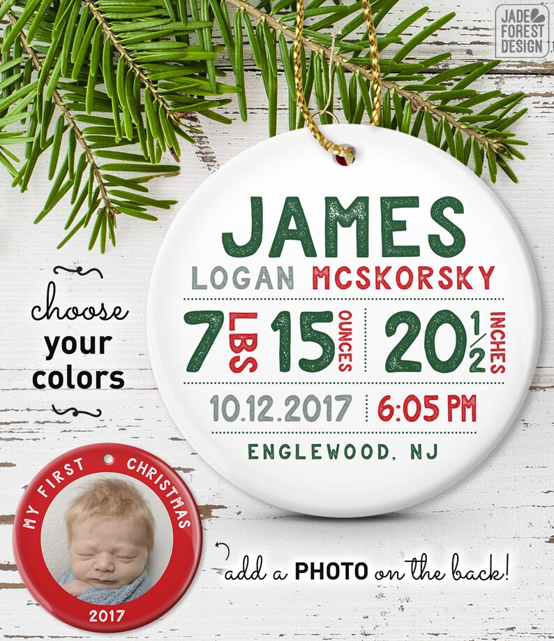 Personalized Baby Ornament, Baby First Christmas Photo Ornament, Baby Boy Birth Stats, Personalized Gift for New Parents image 6