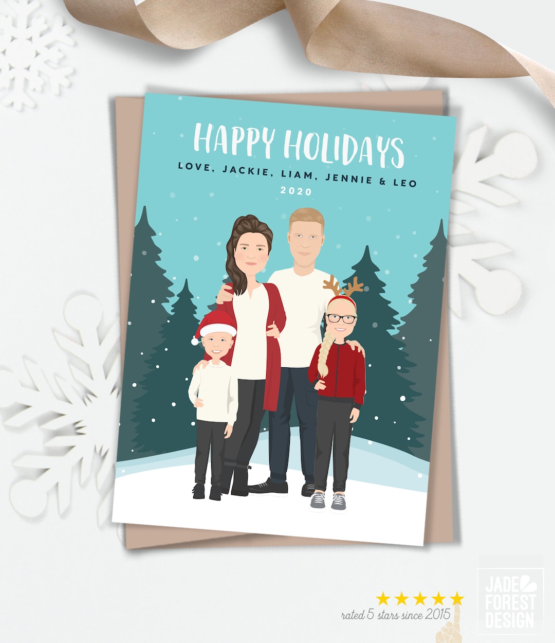 Personalized Family Holiday Cards, Custom Portrait Illustration ...