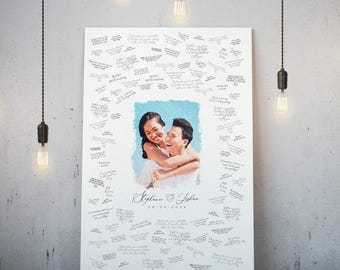 Custom Wedding Guest Book: Watercolor Couple Portrait on Canvas