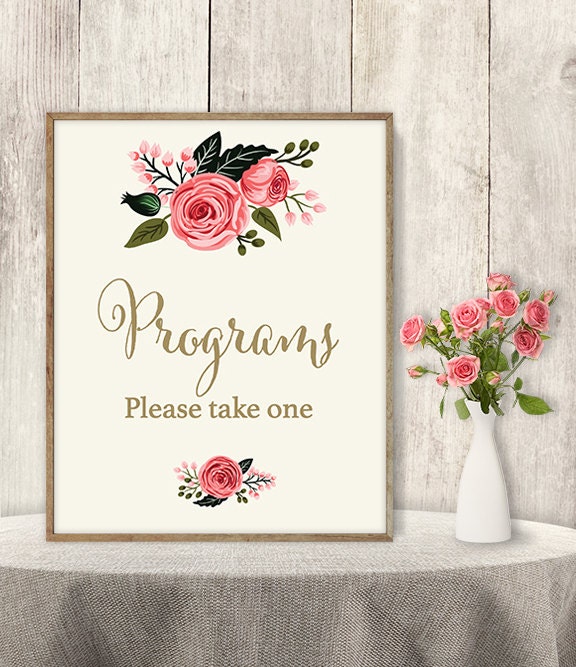 Wedding Program Sign Please Take One Sign Floral Wedding