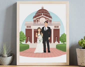 Couple Portrait with Custom Background, Personalized Cartoon Illustration from Photo with Your Own Location, First Anniversary Gift Ideas