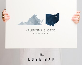 Custom Love Map Guest Book: Dusty Blue & Navy Wedding Keepsake