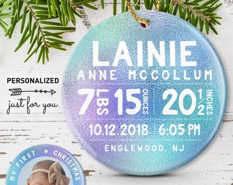 Unicorn Ornament for Baby Girl: First Christmas with Birth Details