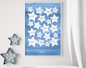 Baby Blue Canvas Guest Book with Stars for Baby Shower, Guest Book for Boy Baby Shower, Can be Personalized, Baby Shower Gift Ideas for Boys