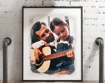 Custom Watercolor Portrait from Photo, Portrait of Father and Daughter, Thoughtful Fathers Day Gift from Daughter, Daddy's Little Girl {wcg}