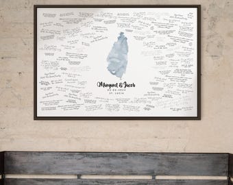 Custom Love Map Guestbook: Saint Lucia Blue Watercolor with Heart
