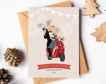Couple Christmas Card, Golf Clubs on Vespa (Custom Portrait, 5x7)