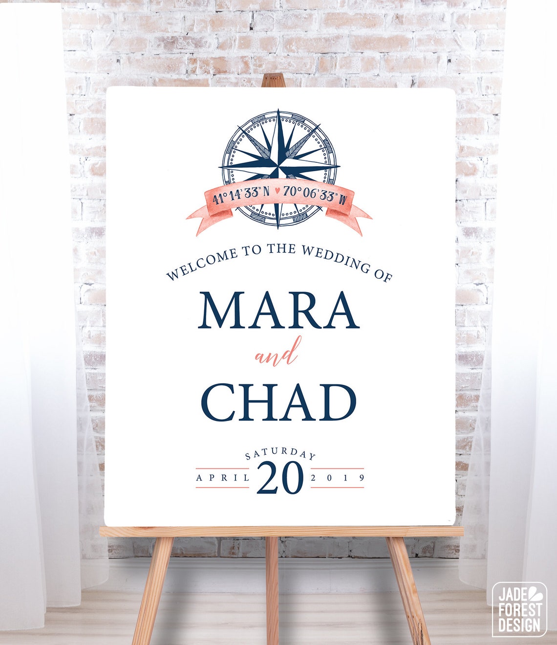 Nautical Welcome Sign Coral Navy Blue Large Canvas Sign for | Etsy