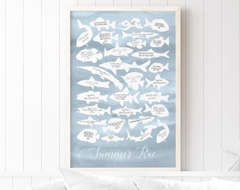 Sea Life Shapes Baby Shower Canvas, Nautical Guest Book Alternative, Custom Sign Keepsake, Under The Sea Decor, Boy Gift