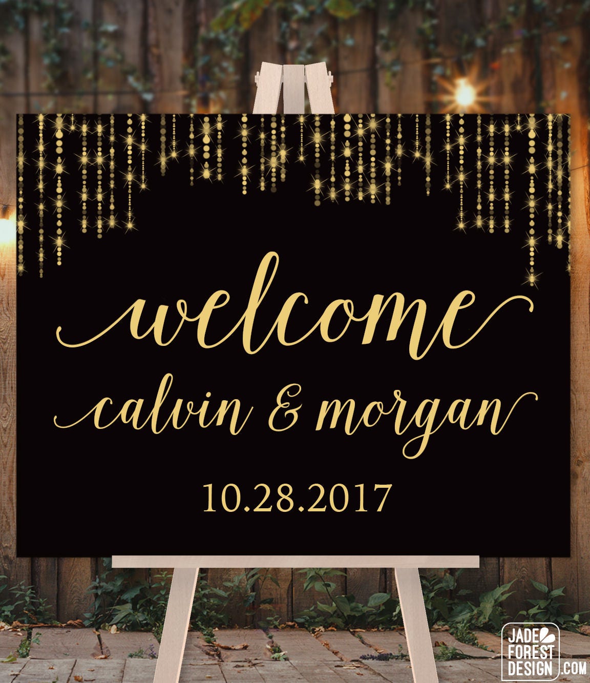 Printable welcome wedding sign String lights welcome sign bokeh sparkle  gold and black digital sign gold glitter reception entrance sign Home Décor  Home & Living aloli.ru