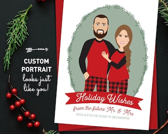 Christmas Engagement Announcement Card, Custom Family Portrait Christmas Cards, Matching Christmas PJs, Printed Holiday Card 5x7