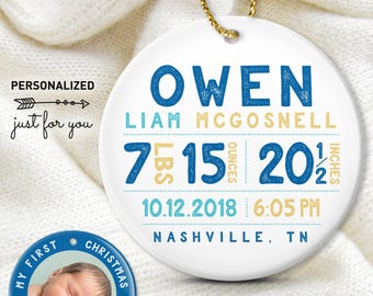 Personalized Baby Ornament - First Christmas with Birth Stats