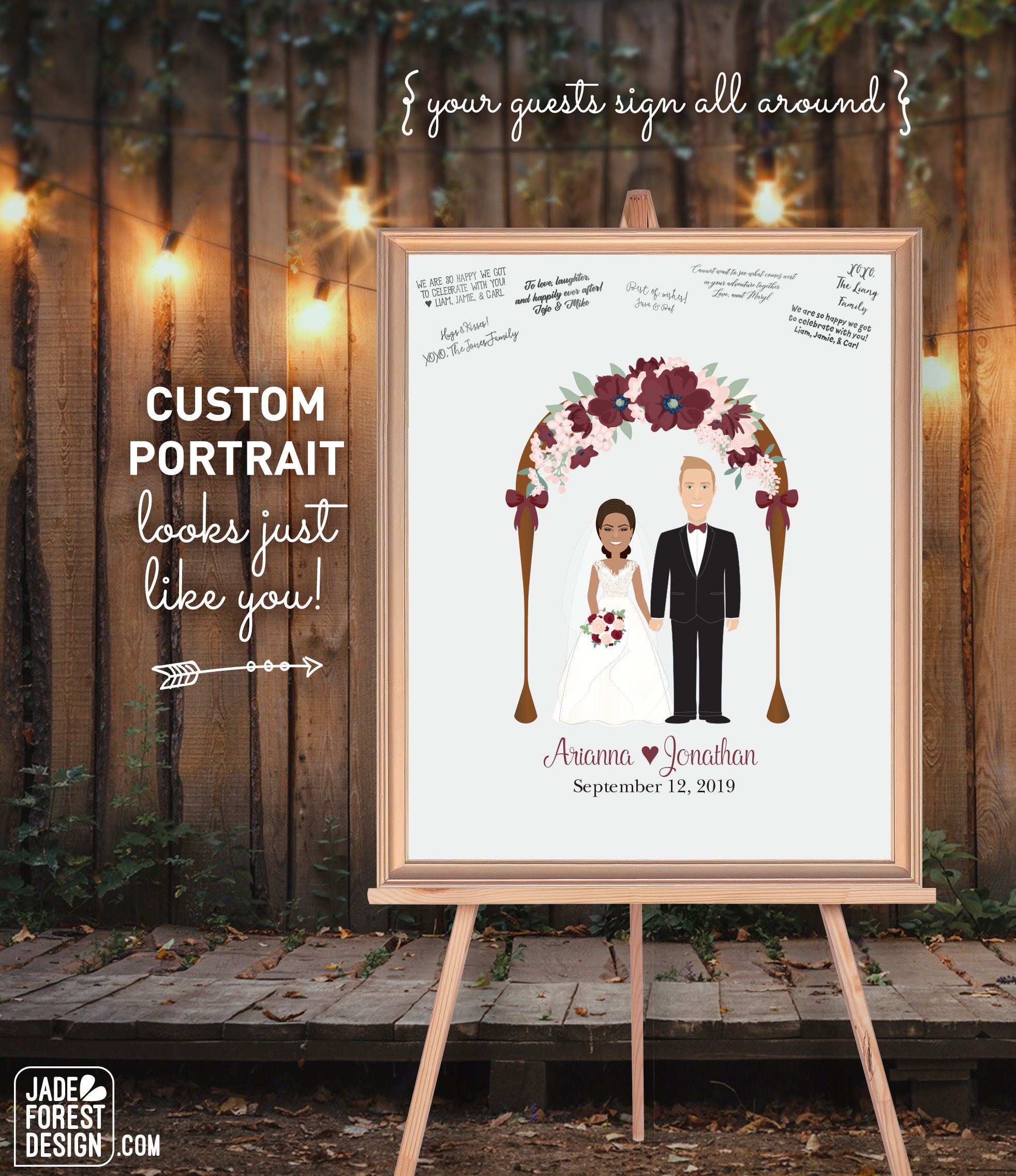 Rustic Wedding Guest Book Alternative Custom Portrait Gift For