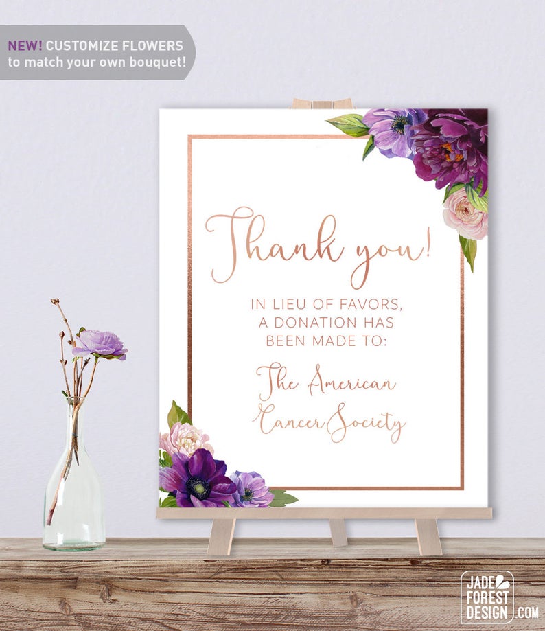 Purple Thank You Sign / In Lieu Charity Donation / Purple Etsy