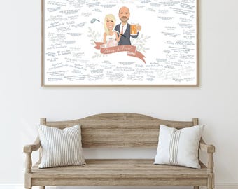 Guestbook Alternative: Personalized Cartoon Couple - Golf and Beer Design