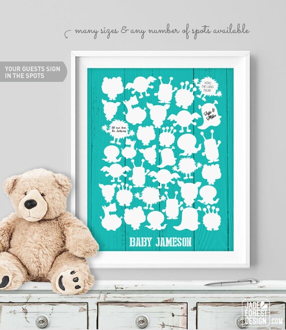 Monster Birthday Guest Book - Teal Nursery Decor With Cute Monsters - Etsy