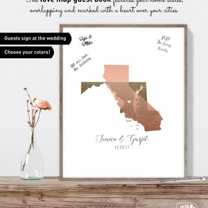 Wedding Guest Book, Personalized Wedding Sign, Faux Metallic Guest Book Map, Custom Guestbook Canvas, Unique Guest Book Gift Idea image 2