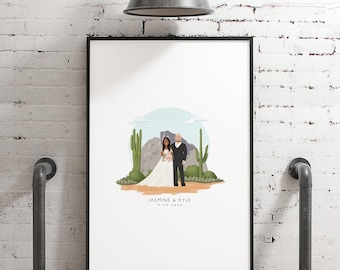 Wedding Guest Book: Personalized Cartoon Portrait - Southwestern Desert Style