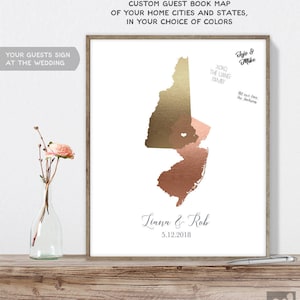 Wedding Map Guest Book Alternative / States Map / Faux Metallic Rose Gold Map Guestbook / Guest Sign In ▷Canvas, Paper {or} Printable {moa}