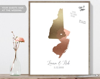 Wedding Map Guest Book Alternative / States Map / Faux Metallic Rose Gold Map Guestbook / Guest Sign In ▷Canvas, Paper {or} Printable {moa}