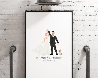 Wedding Guest Book Alternative: Custom Cartoon Couple Portrait (Canvas or Paper)