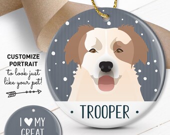 Great Pyrenees Ornament, Custom Christmas Ornament with Pet Portrait, Personalized Gift, Pet Lover Gift