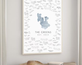 Wedding Guestbook Alternative: Custom Lake Map - Vista Blue Watercolor