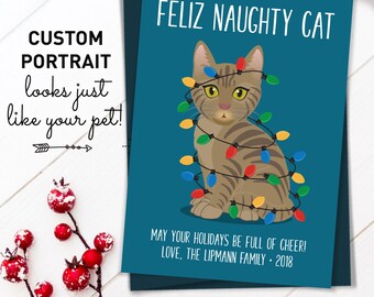 Funny Christmas Card, Tabby Cat Christmas Cards with Custom Cat Portrait, Funny Cat Holiday Card for Cat Parents, Custom Pet Portrait