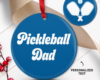 Pickleball Dad Ornament, Personalized Keepsake Pickleball Gift for Him, Blue Christmas Decor, Fun Gift for Dad