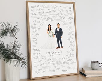 Wedding Guest Book Alternative, Personalized Couple Portrait (Canvas or Print)