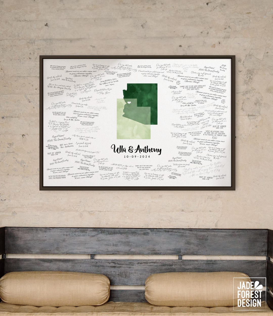 Watercolor Guestbook Map, Overlapping States, Heart Marked Cities ...