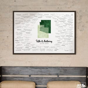 Any State Map Guestbook Unique Watercolor Wall Art with States Cities Perfect for Weddings, Personalized Keepsake, Arizona Utah Overlap
