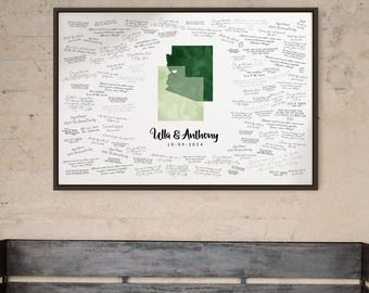 Any State Map Guestbook Unique Watercolor Wall Art with States Cities Perfect for Weddings, Personalized Keepsake, Arizona Utah Overlap