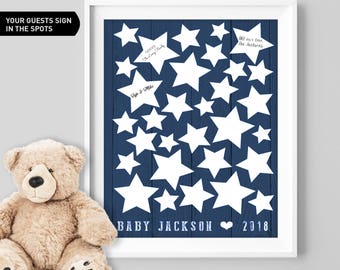 Stars Baby Shower Guest Book Alternative / Navy Guest Book, Starry Night Baby Shower, It's a Boy ▷ Canvas, Board, Paper {or} Printable