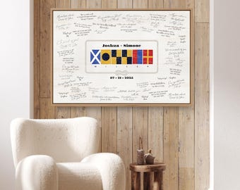 Custom Wedding GUEST BOOK Alternative, Horizontal Nautical Flags Guestbook Canvas, Nautical Alphabet, Nautical Themed Wedding Decor {nfg}