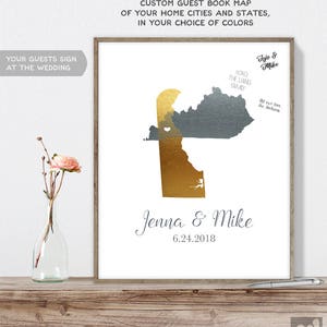 Wedding Map Guest Book Alternative / States Map / Faux Metallic Silver Map Guestbook / Guest Sign In Canvas or Paper {or} Printable {moa}