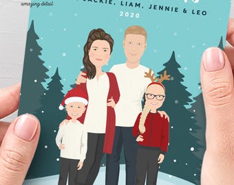 Custom Holiday Cards with Family Portrait - Personalized Artwork and Envelopes