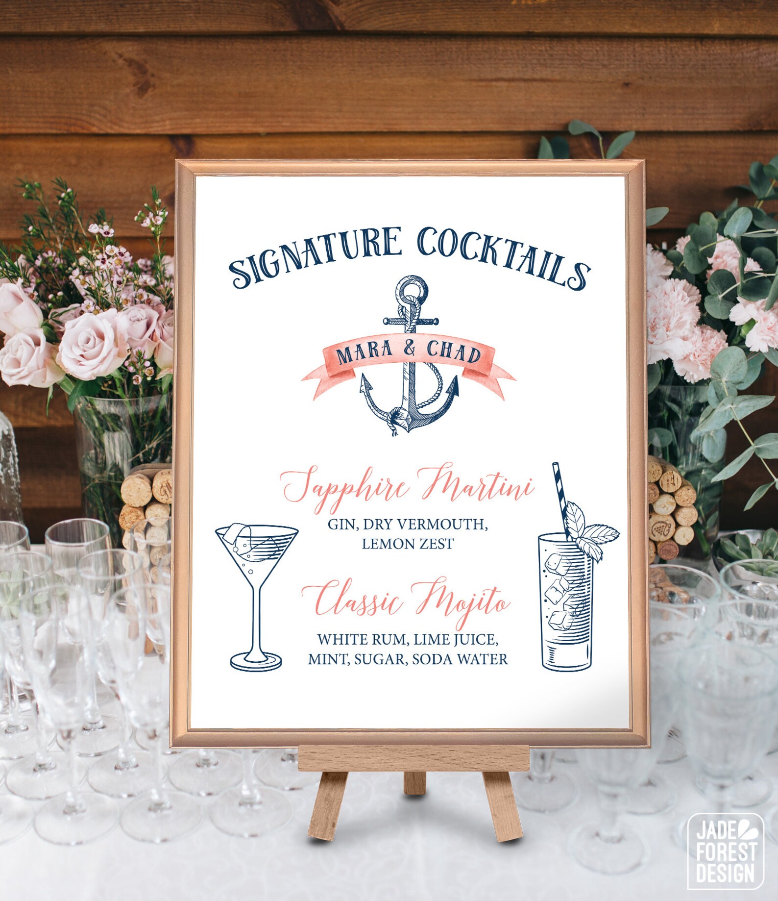 Nautical Cocktail Sign Signature Cocktail Sign Wedding Bar Etsy