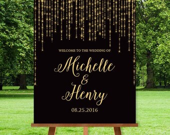 Wedding Signs, Welcome Sign, DIY Wedding Decor, Custom Printable Sign for Gatsby Theme, Black and Gold Party, Elegant Reception Decoration